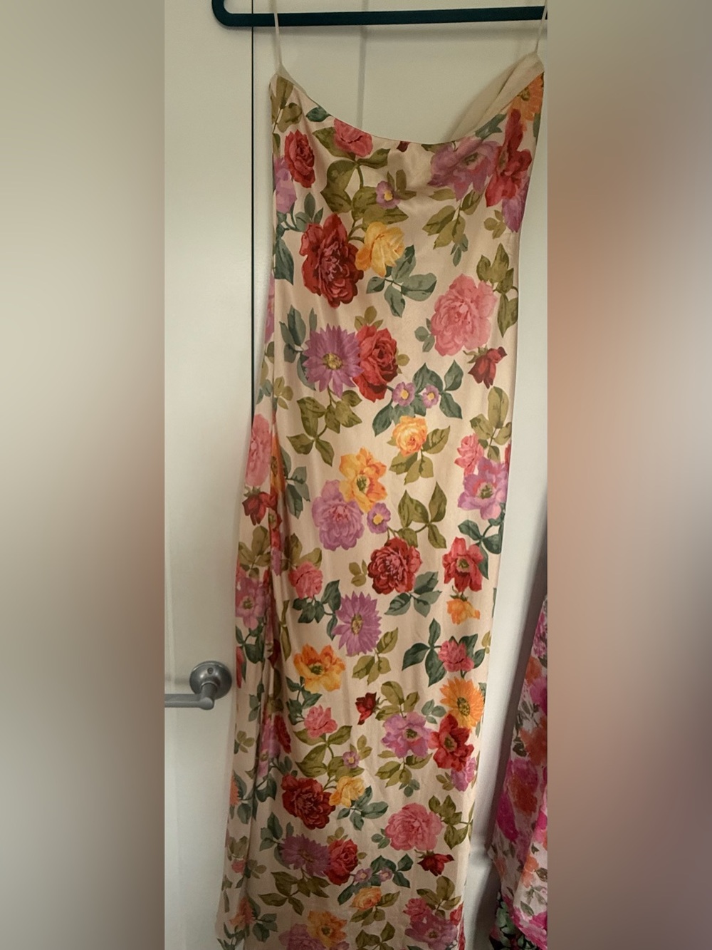 Floral Slip Dress in Cream with Pink, Red & Yellow Blooms